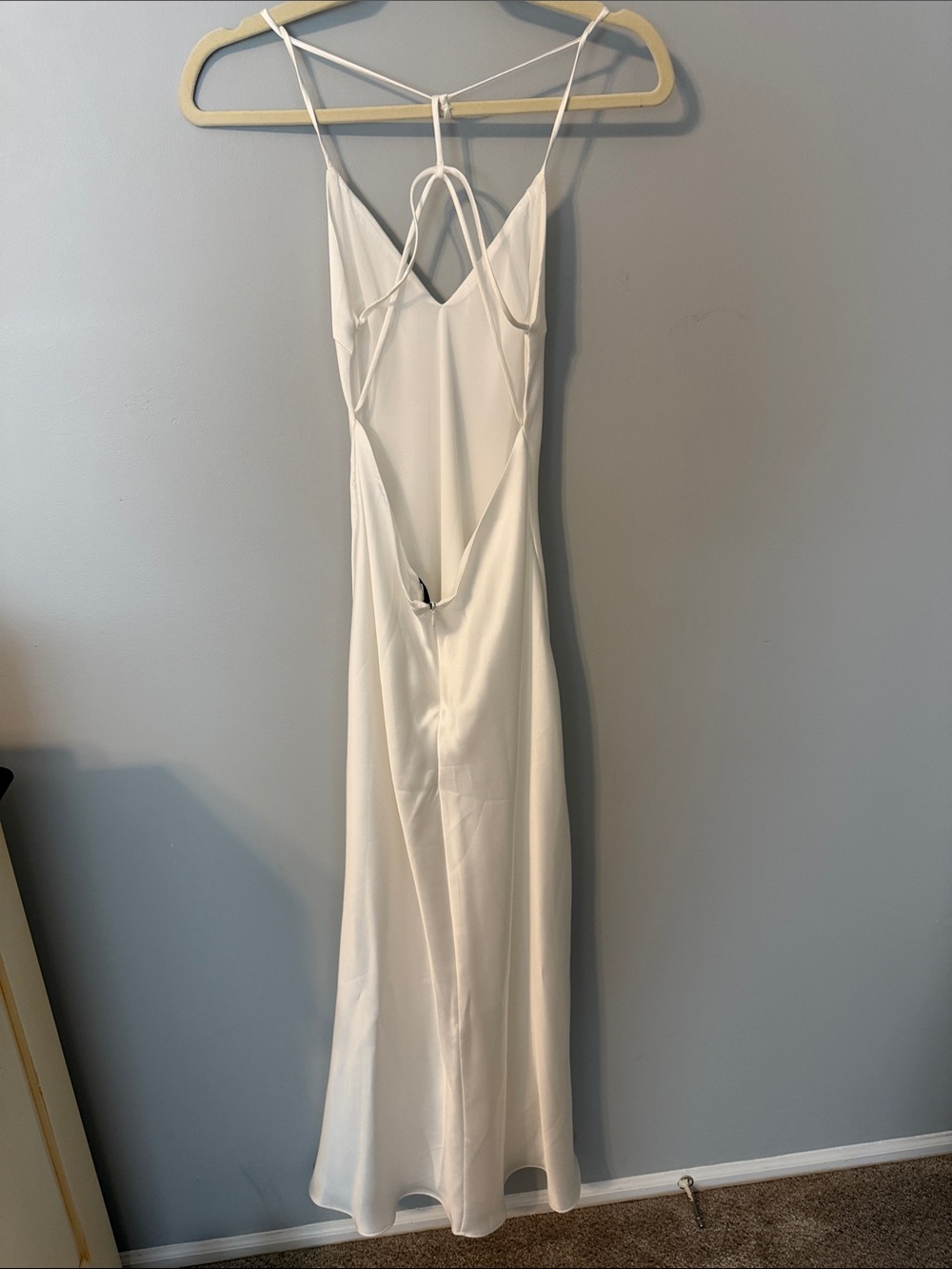 Zara White Satin Maxi Slip Dress with Strappy Back - Picture 4 of 6